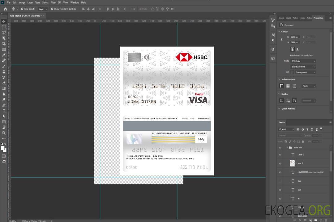 Carte de débit visa de la banque HSBC tchèque template
